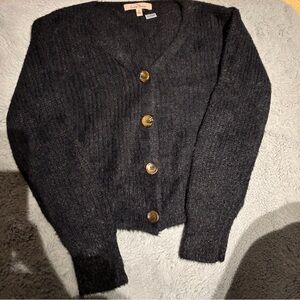 Love Tree Black Ribbed Knit Cardigan Sweater